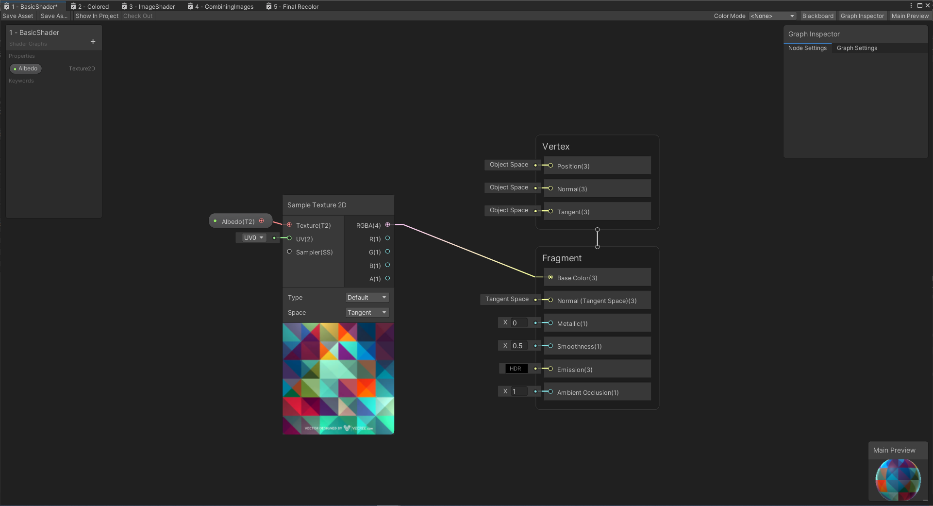 Simple rendering of how a texture is applied using the shader graph