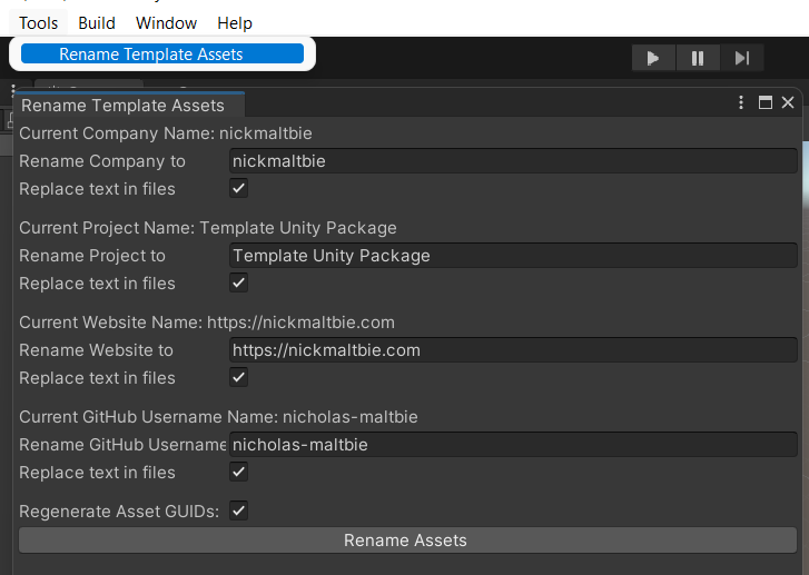 
    View of rename panel in
    unity and various options.
